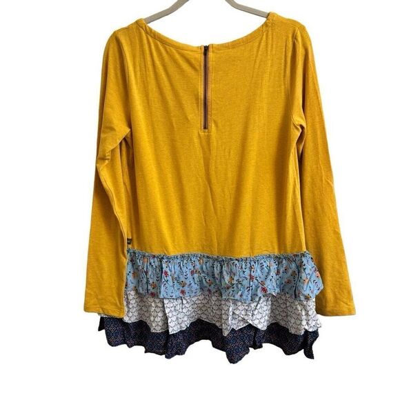 Matilda Jane Weekend Vibes Top Mustard Yellow Floral Ruffles Size Medium NEW - Picture 2 of 4